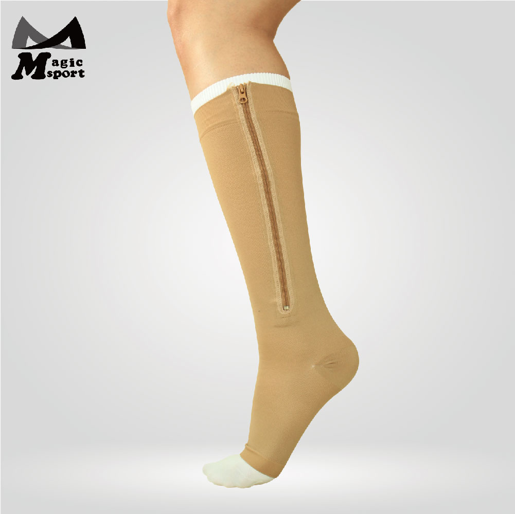 Fashion For Crew Zipper Compression Socks Leg Support Knee High